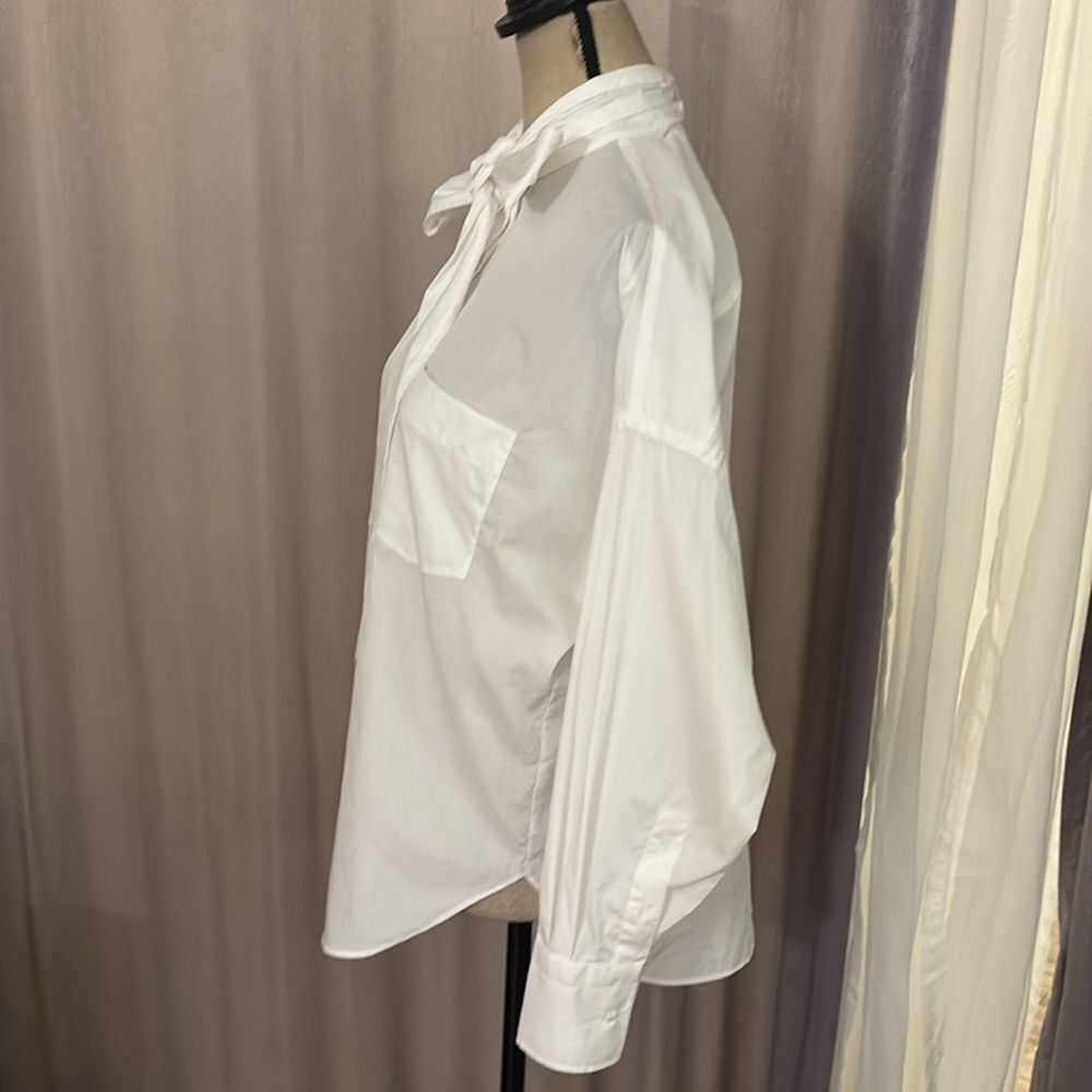 Valentino White Bow Tie Cotton Blouse - Picture 6 of 8